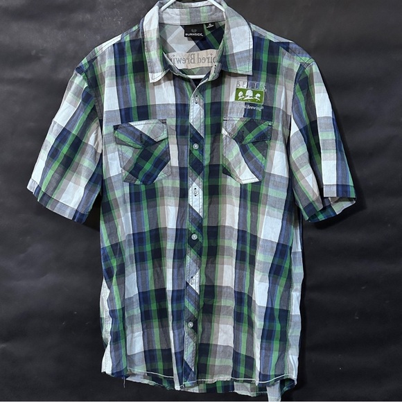 Burnside Blue and Green Plaid Men's Shirt - Picture 2 of 6